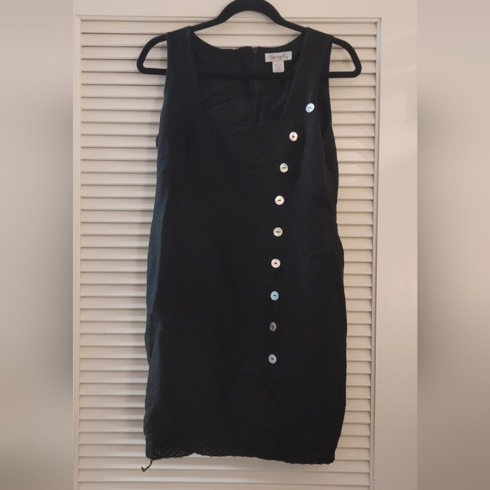 Spiegel- Black Asymmetrical Faux Button Dress With Hidden Back Zipper